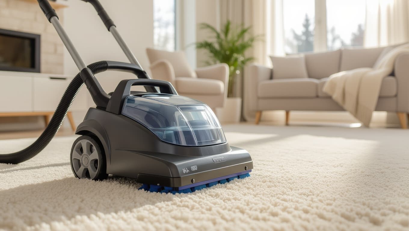 Carpet and floor cleaning service in progress
