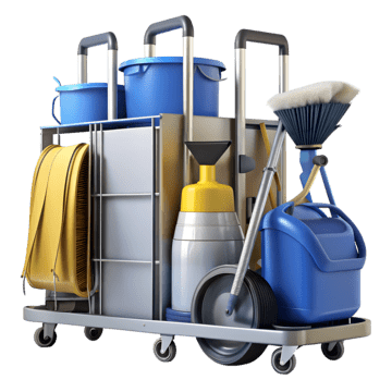 Janitorial team and equipment ready for scheduled service